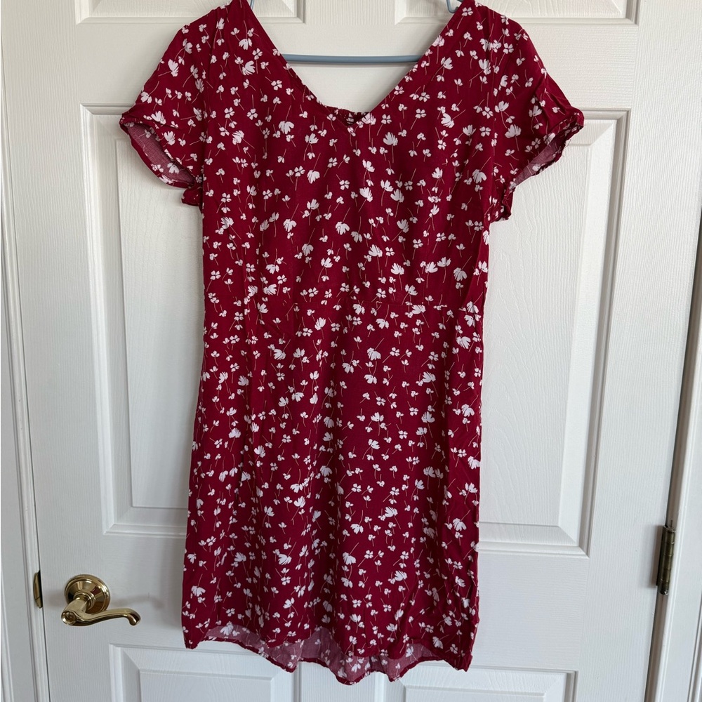 Old Navy Burgundy Dress with White Floral Design